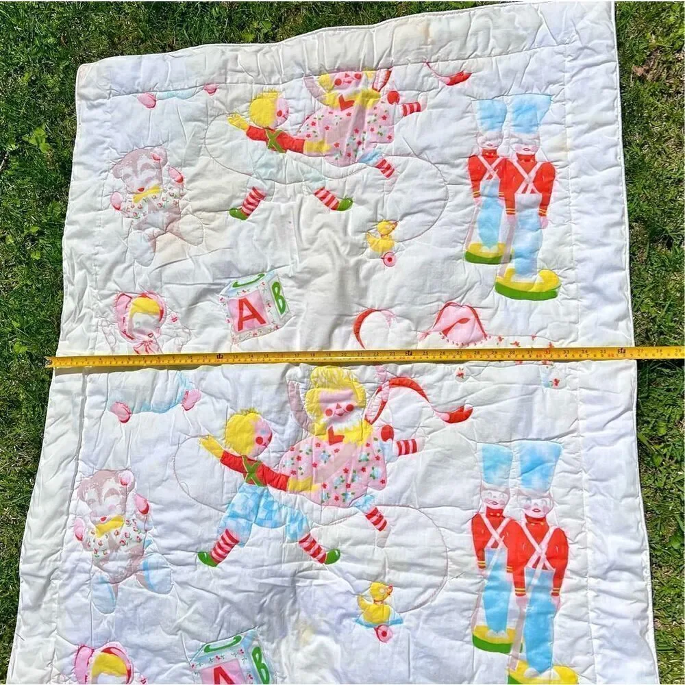 Vintage Nursery Quilt-Dolls, Toy Soldiers, Bears, Blocks Design-READ